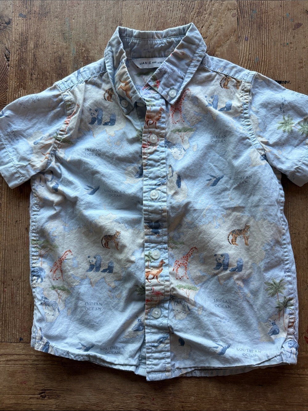 Janie and Jack Light Blue Safari Animal Button-Down Shirt